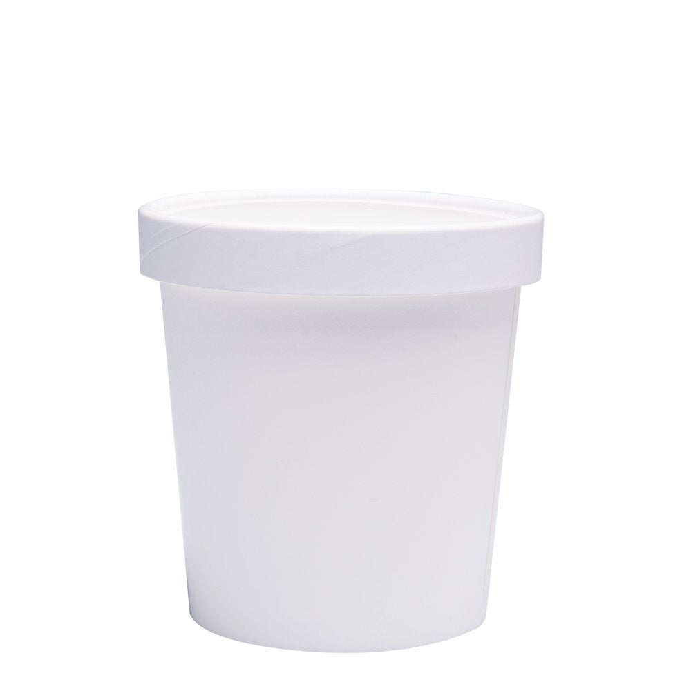 Belinlen Paper Ice Cream Cups With Paper Lids, Paper Hot/Cold Soup Cups With Lids (White) (25, 16 Oz)